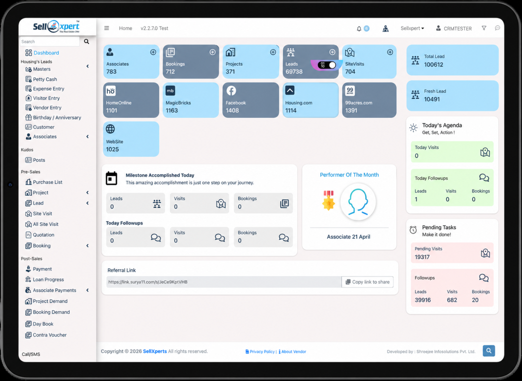 SellXpert CRM Tablet View